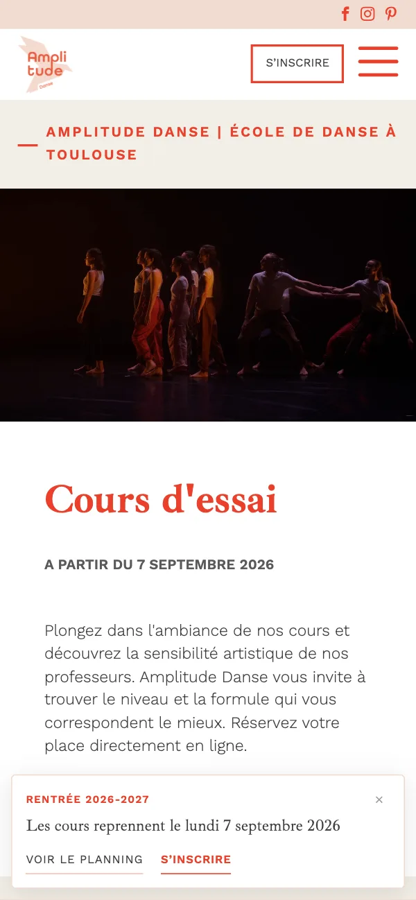 Version mobile du site Amplitude Danse