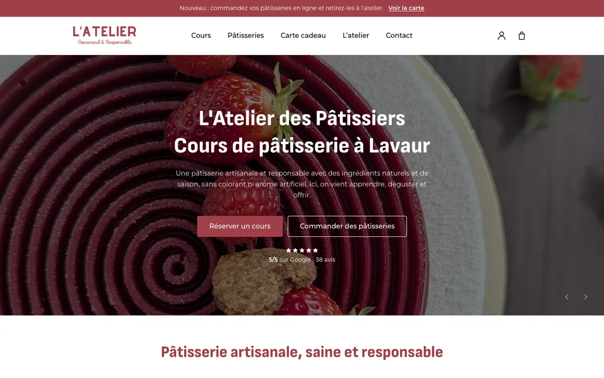 Page d'accueil du site L'Atelier des Pâtissiers
