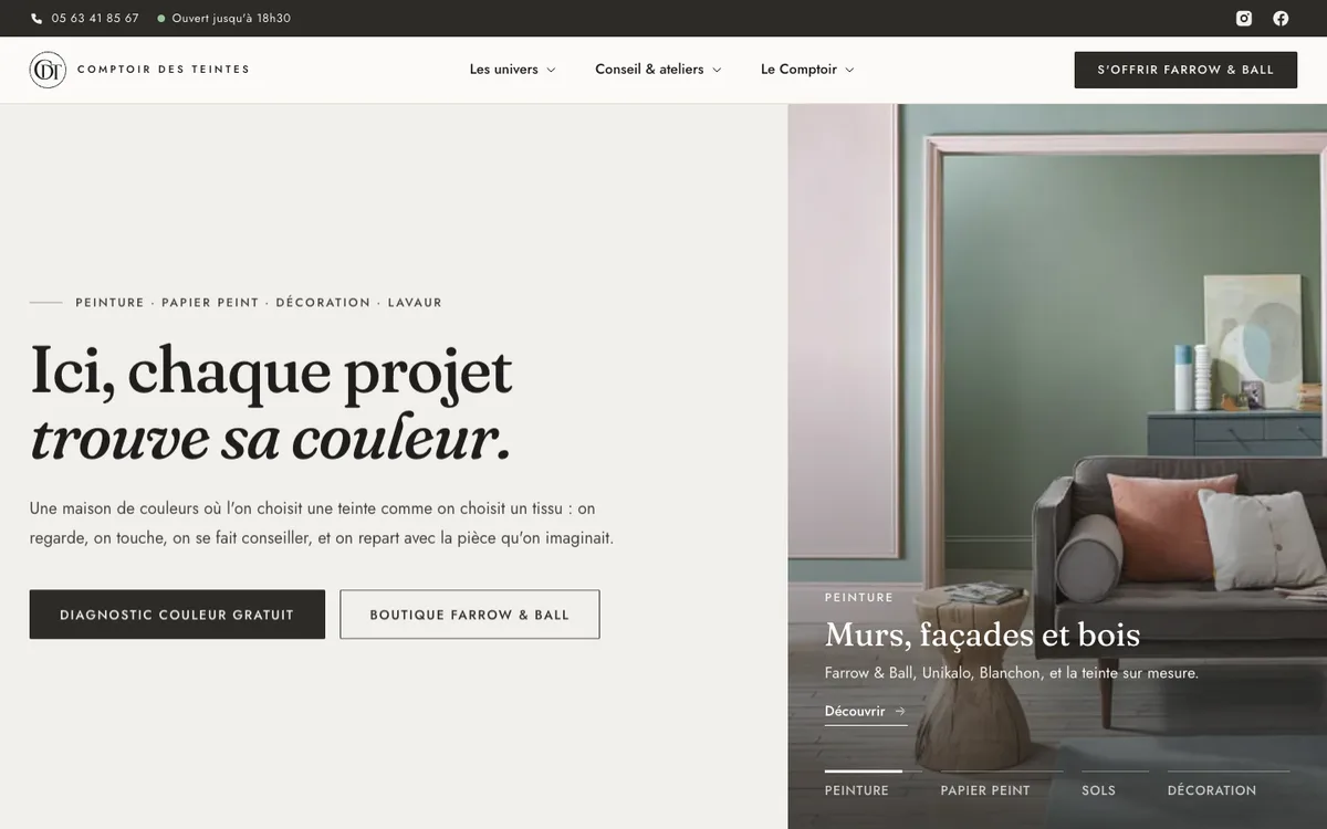 Page d'accueil du site Comptoir des Teintes