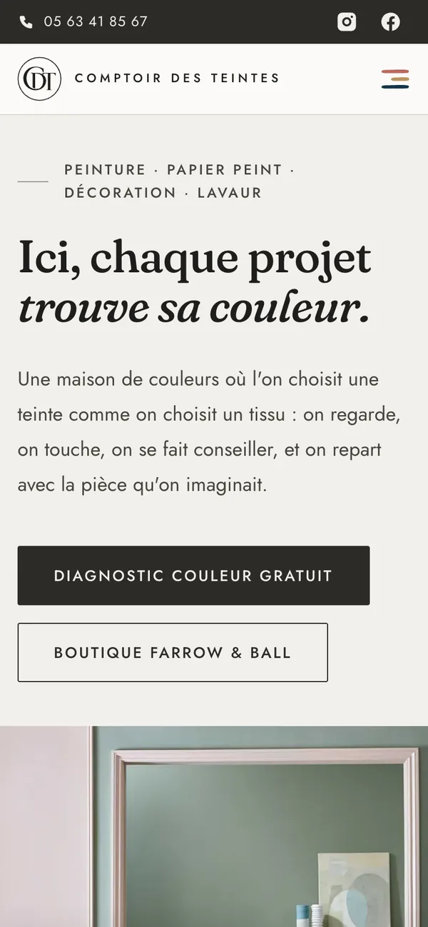 Version mobile du site Comptoir des Teintes