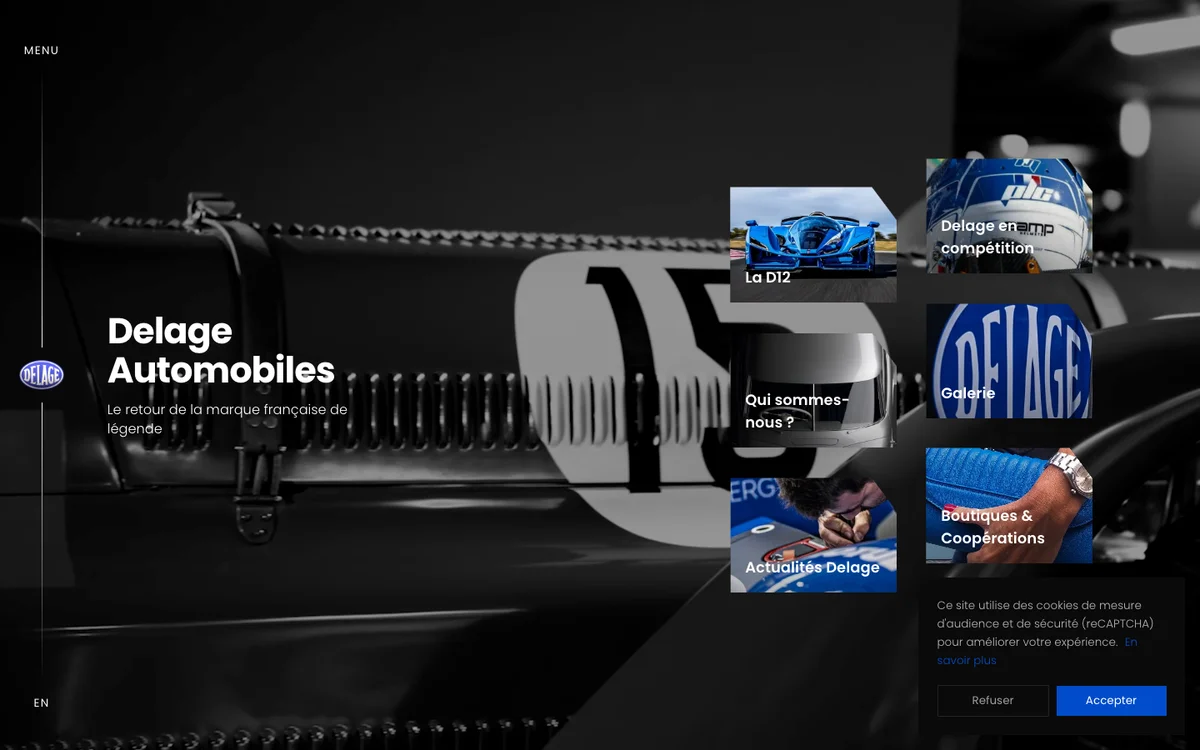 Page d'accueil du site Delage Automobiles