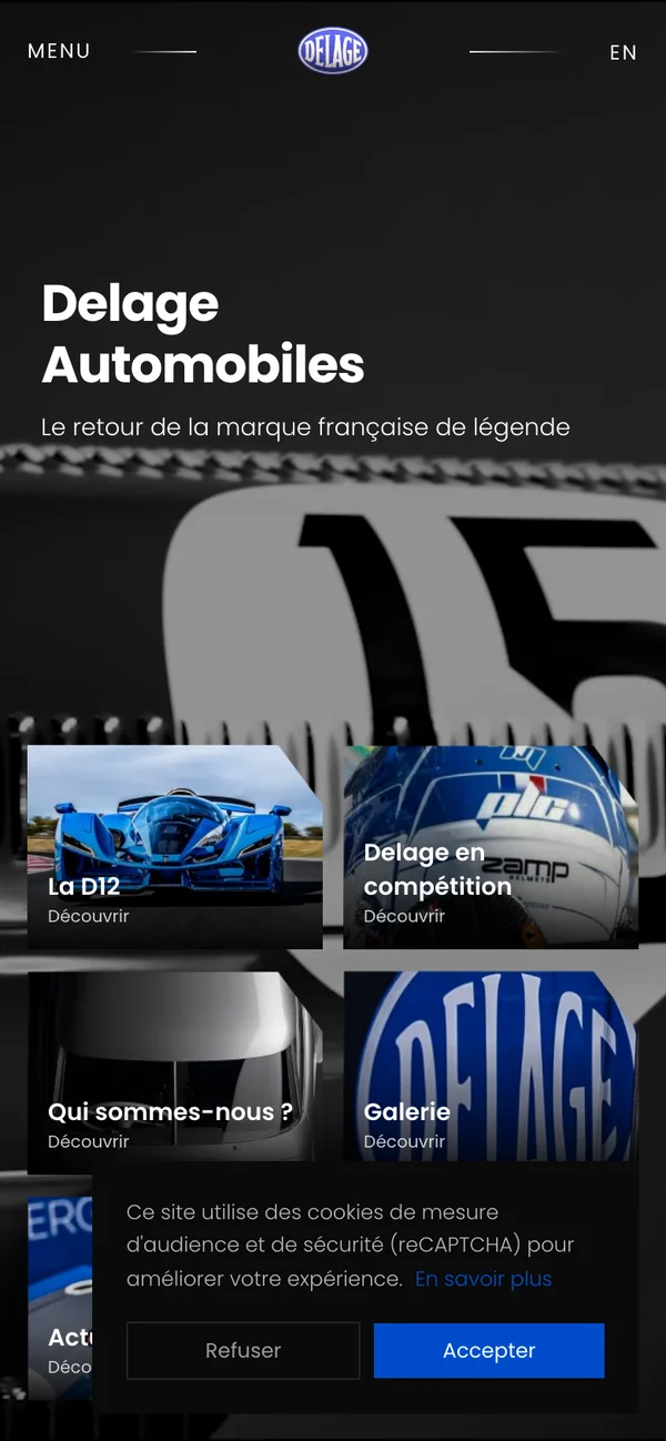 Version mobile du site Delage Automobiles