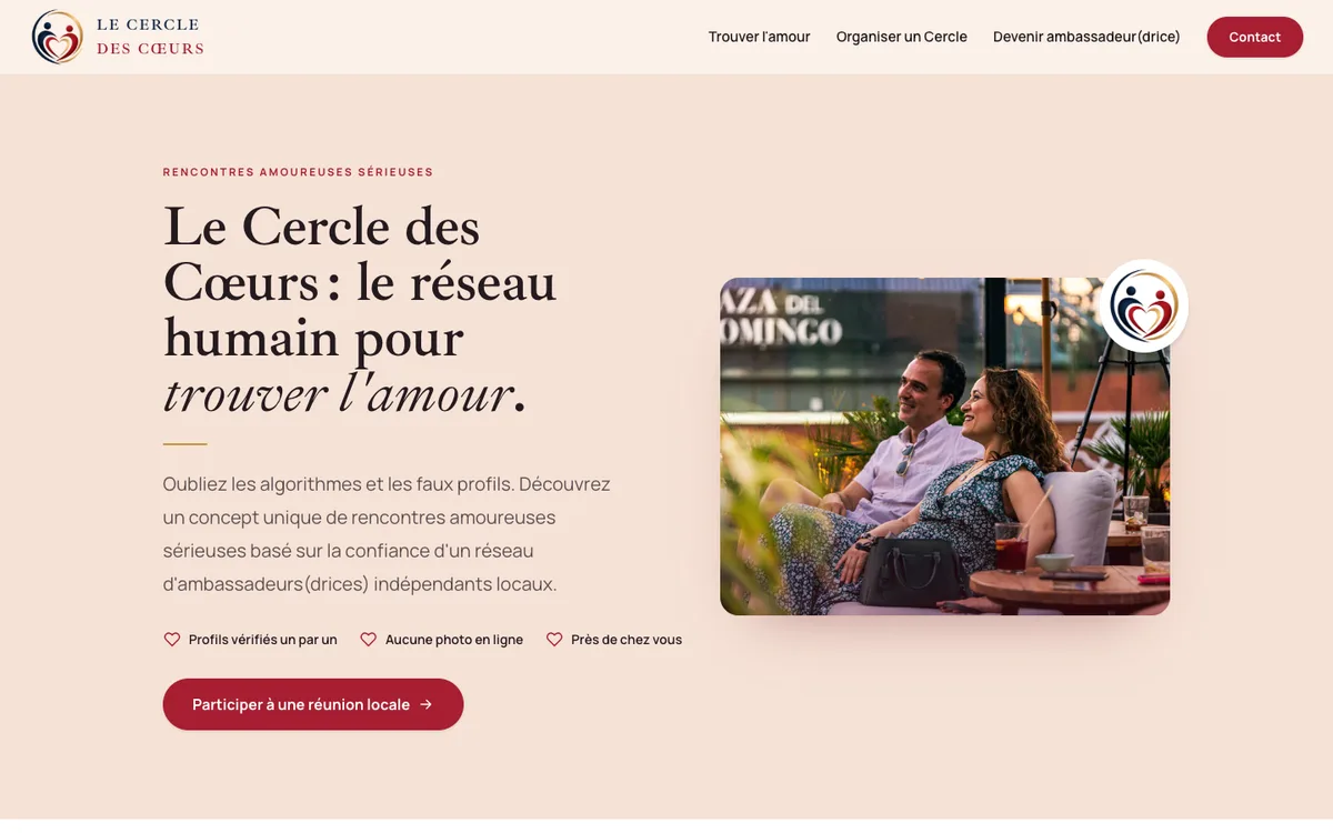 Page d'accueil du site Le Cercle des Cœurs