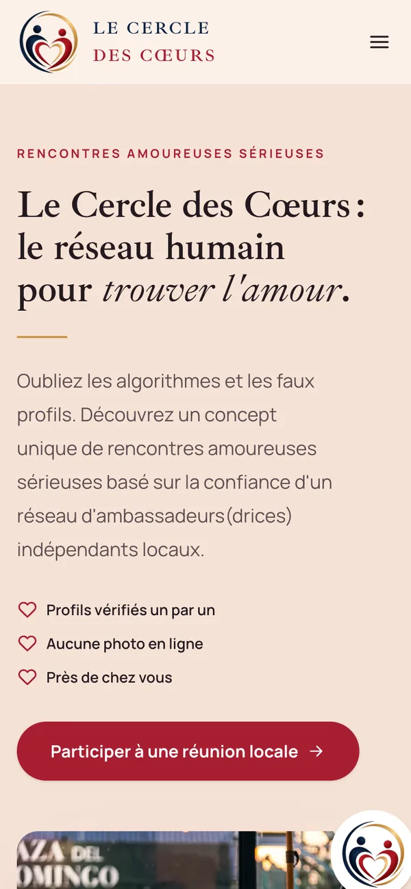 Version mobile du site Le Cercle des Cœurs