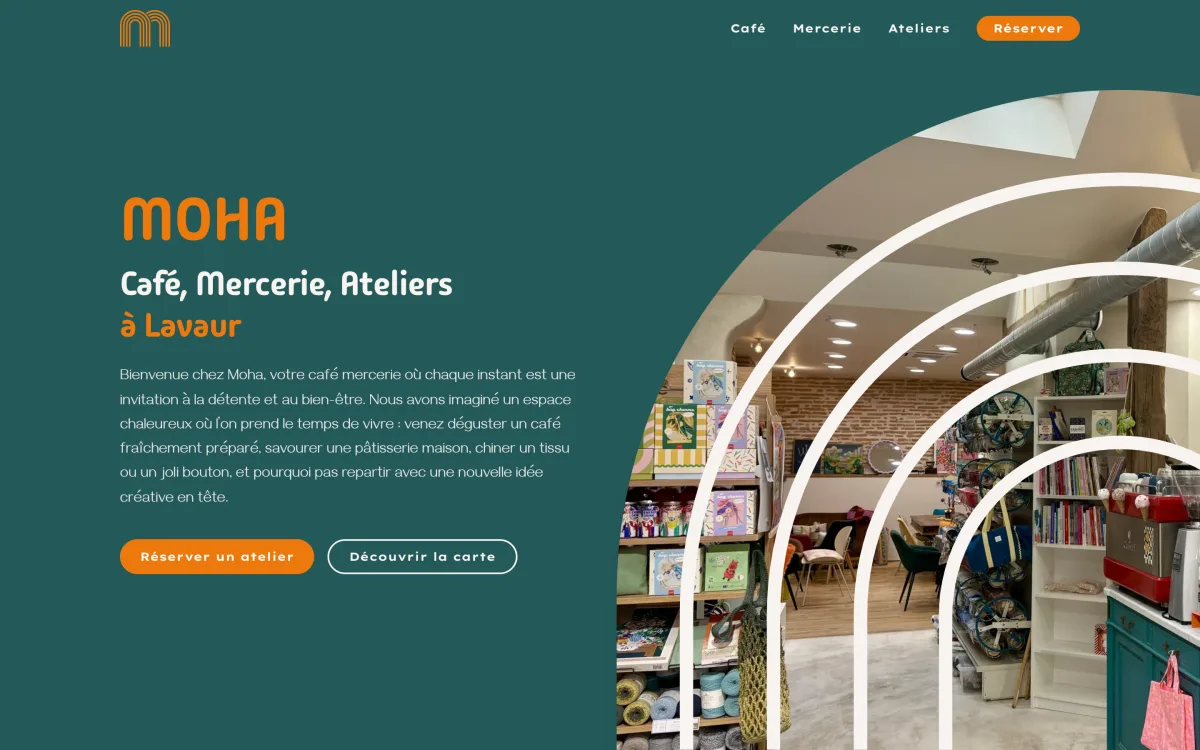 Page d'accueil du site Moha Café Mercerie