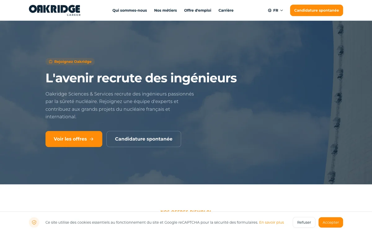 Page d'accueil du site Oakridge Carrières