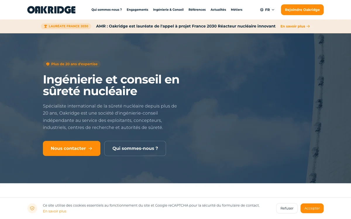 Page d'accueil du site Oakridge