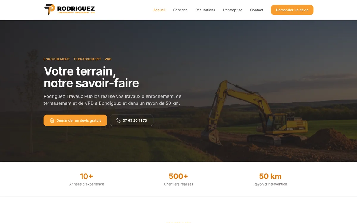 Page d'accueil du site Rodriguez Travaux Publics