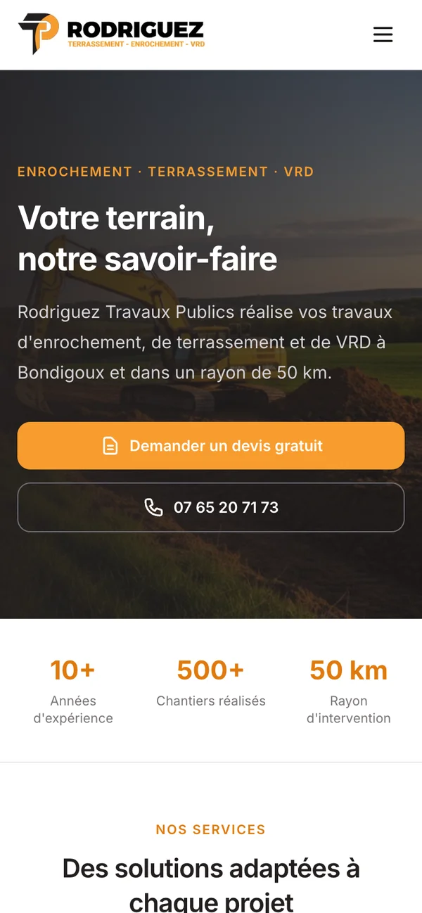 Version mobile du site Rodriguez Travaux Publics
